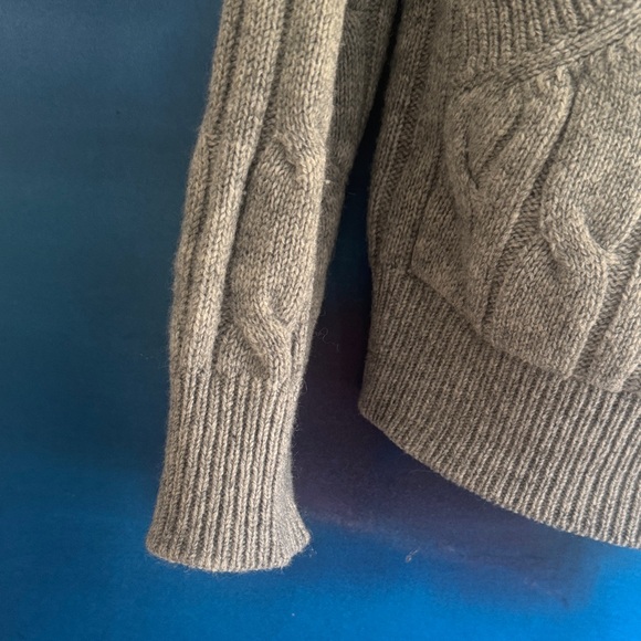 Neiman Marcus Gray Hooded Zip-Up Cable Knit Sweater Merino Wool Cashmere - Picture 7 of 13